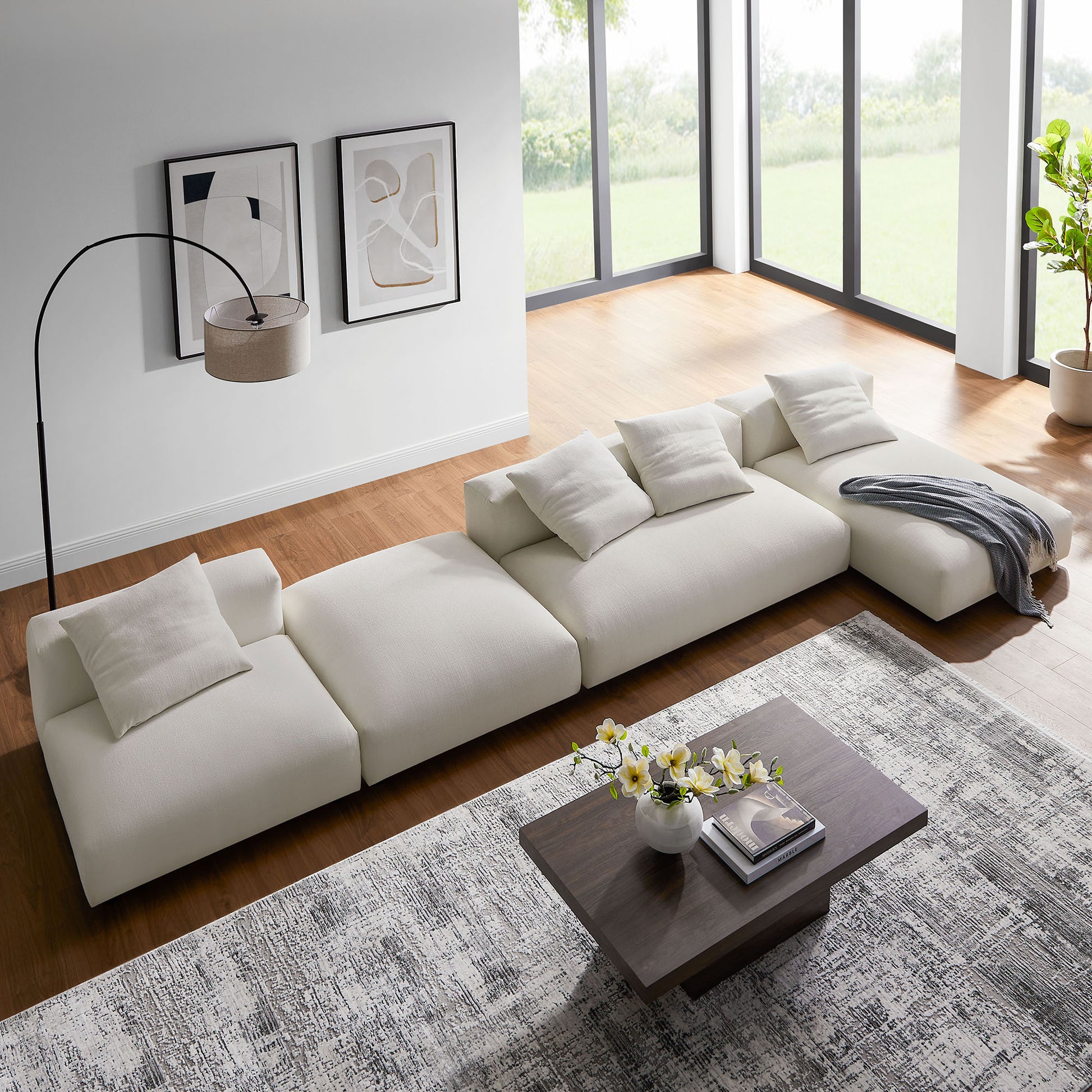 Solace 4-Piece Modular Upholstered Fabric Sectional Sofa With Ottoman by Modway | Sofa Set | Modishstore - 26