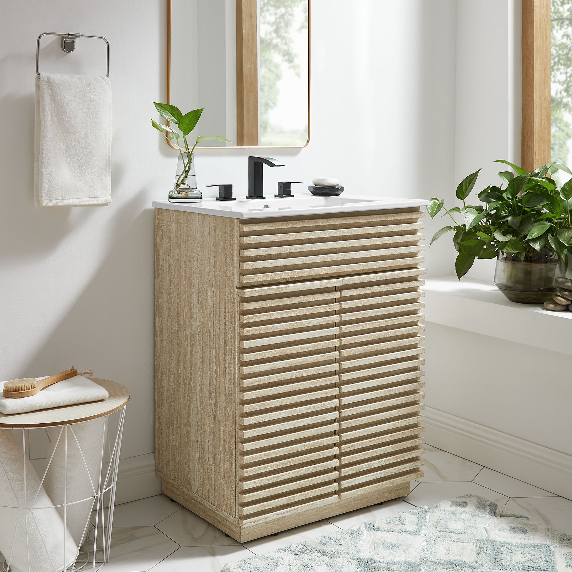 Render 24" Faux Travertine Bathroom Vanity With Sink by Modway | Bathroom Accessories | Modishstore - 1