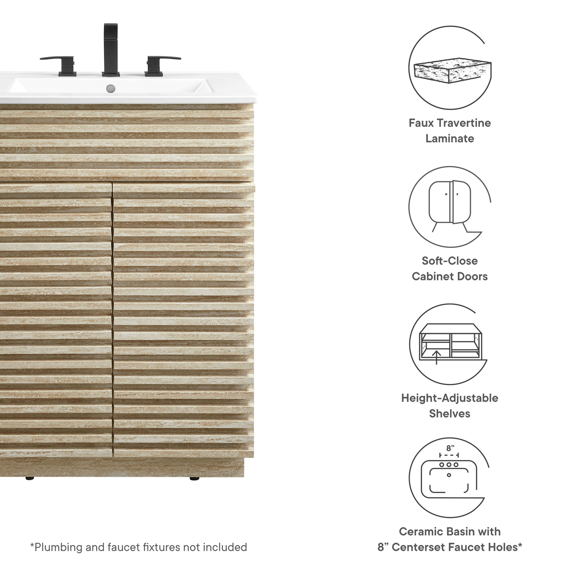 Render 24" Faux Travertine Bathroom Vanity With Sink by Modway | Bathroom Accessories | Modishstore - 9