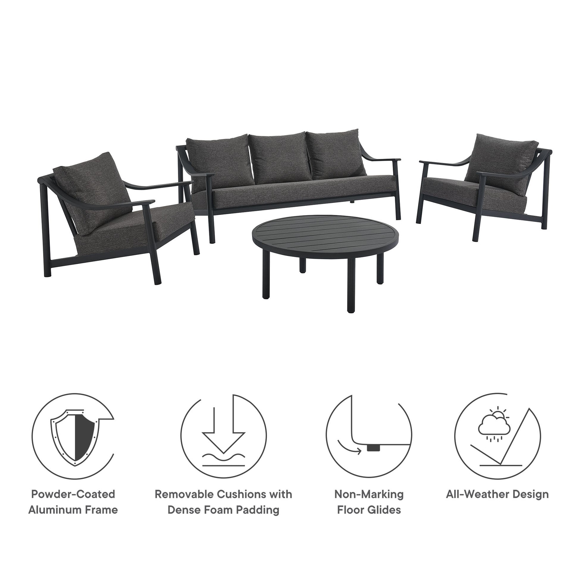 Terrace 4-Piece Outdoor Patio Aluminum Furniture Set by Modway | Sofa Set | Modishstore - 4