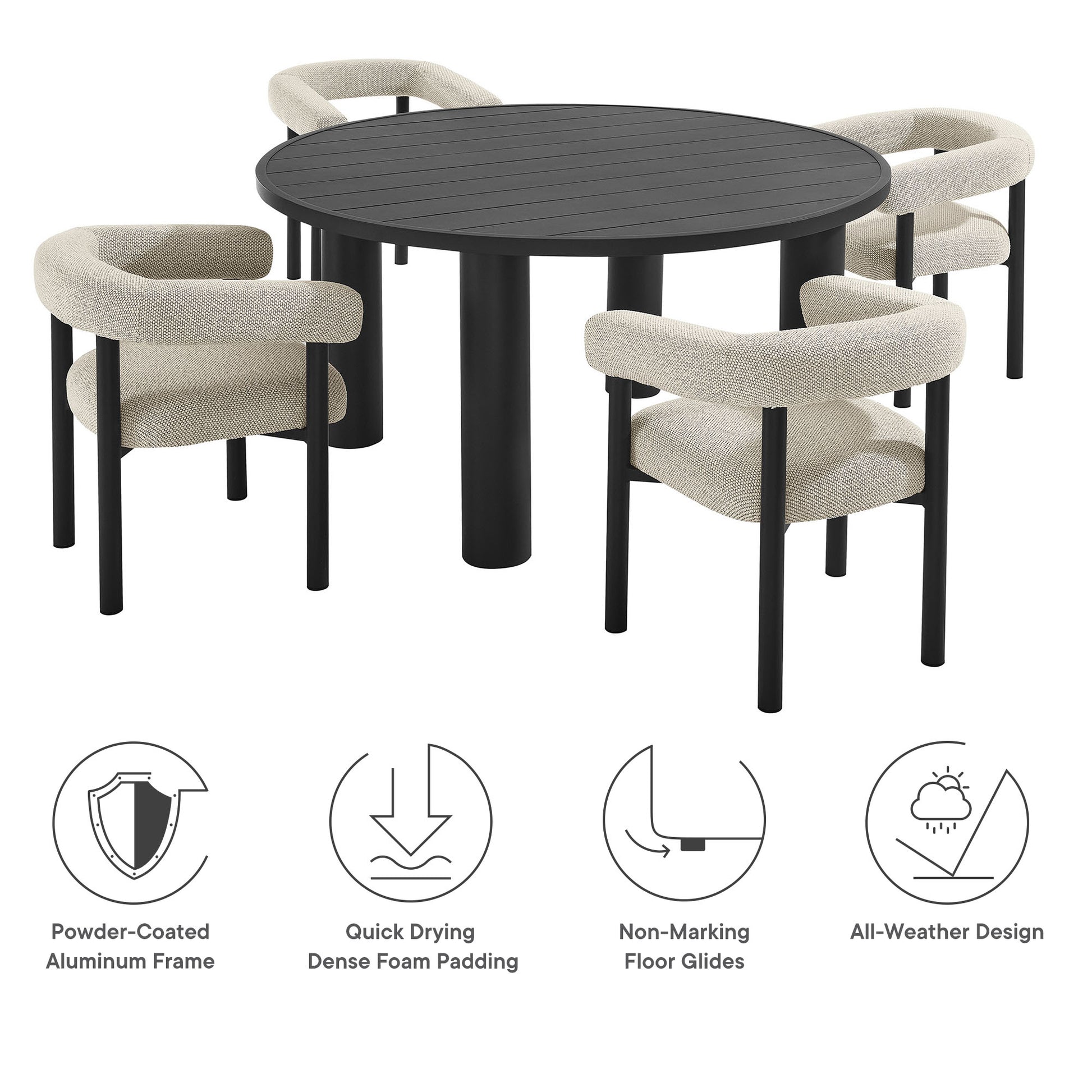 Nautica 5-Piece Round Outdoor Patio Aluminum Dining Table and Chairs Set by Modway | Dining Tables | Modishstore - 8