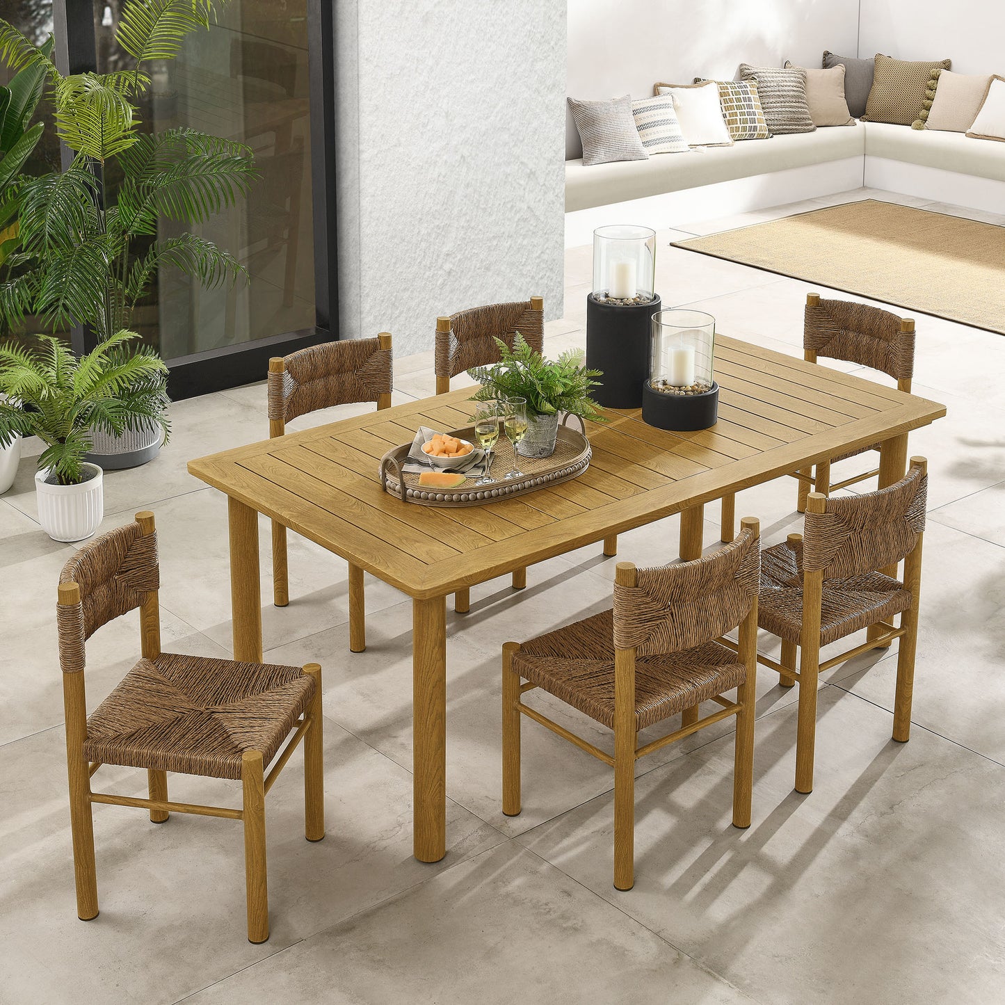 Parkland 7-Piece Rectangular Outdoor Patio Rattan and Aluminum Dining Table and Chairs Set by Modway | Dining Tables | Modishstore - 1