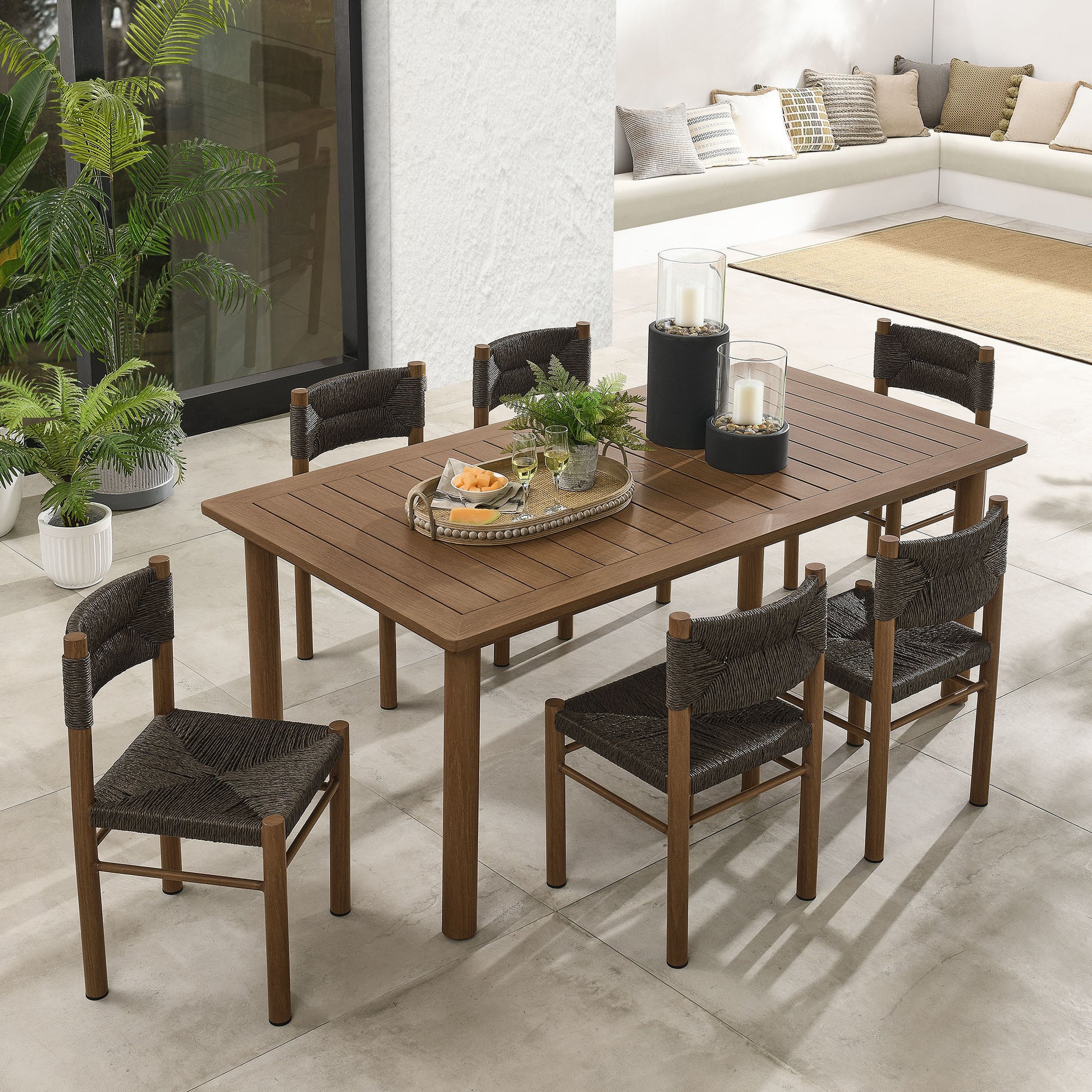 Parkland 7-Piece Rectangular Outdoor Patio Rattan and Aluminum Dining Table and Chairs Set by Modway | Dining Tables | Modishstore - 7