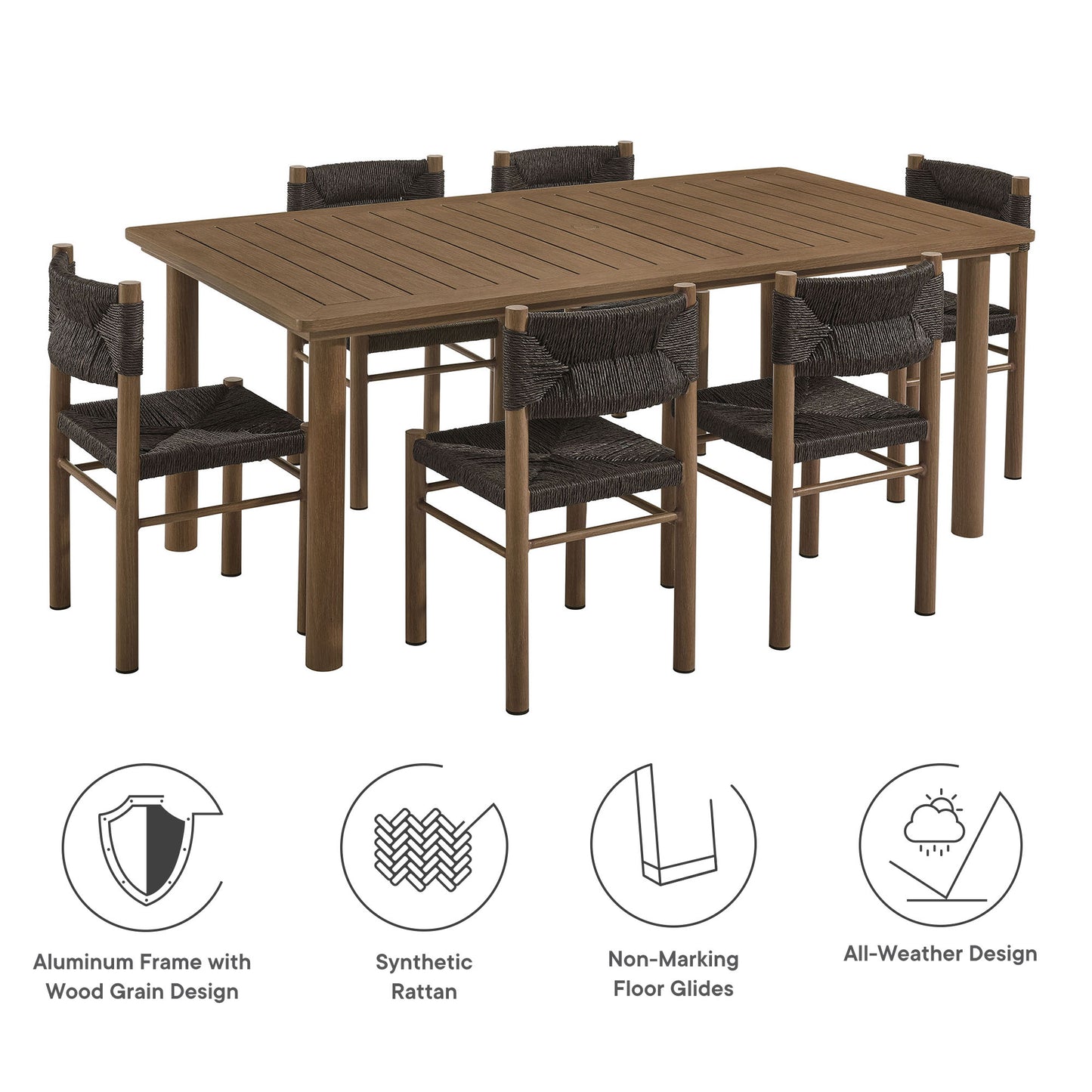 Parkland 7-Piece Rectangular Outdoor Patio Rattan and Aluminum Dining Table and Chairs Set by Modway | Dining Tables | Modishstore - 8