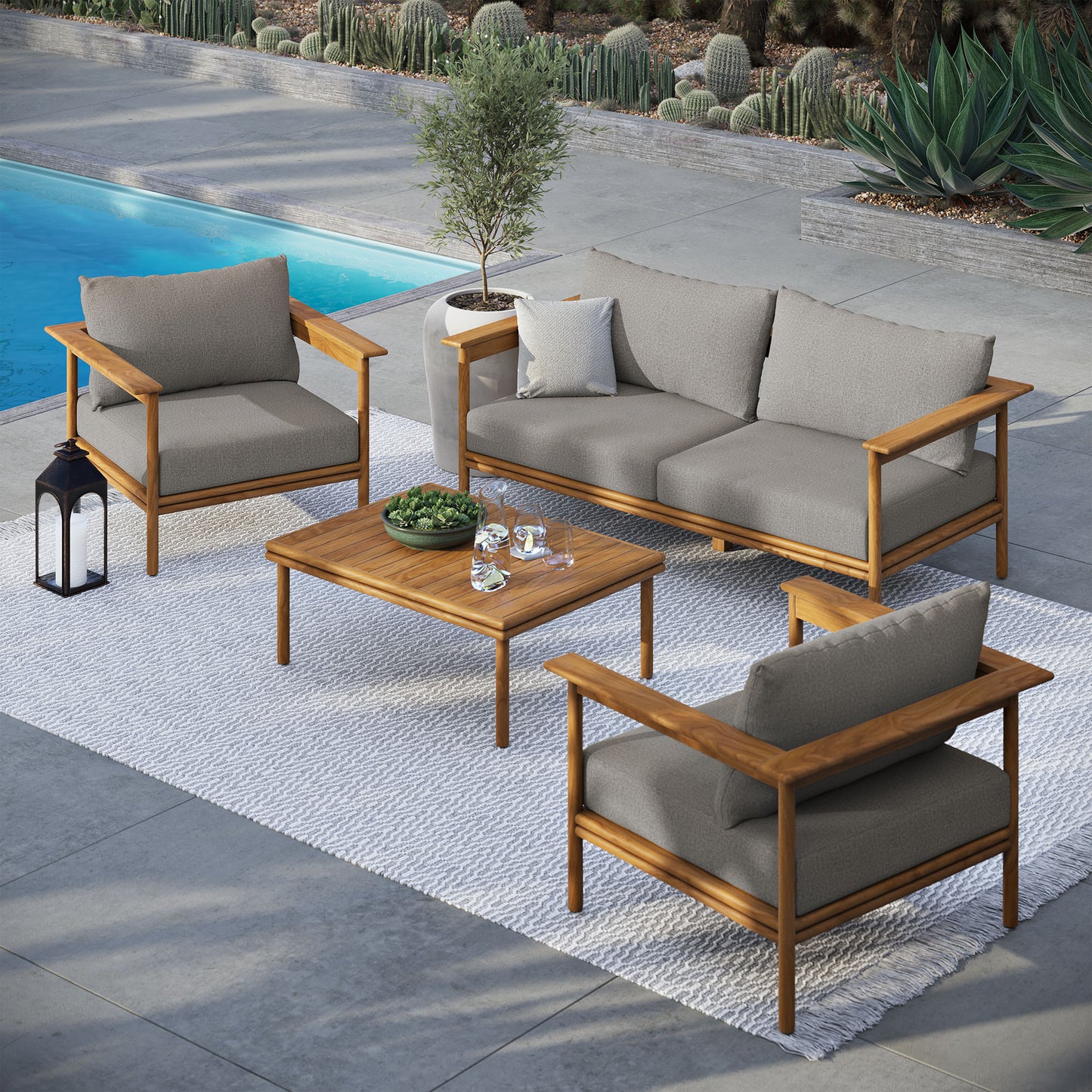 Wren 4-Piece Outdoor Patio Teak Wood Furniture Set by Modway | Outdoor Chairs | Modishstore - 1