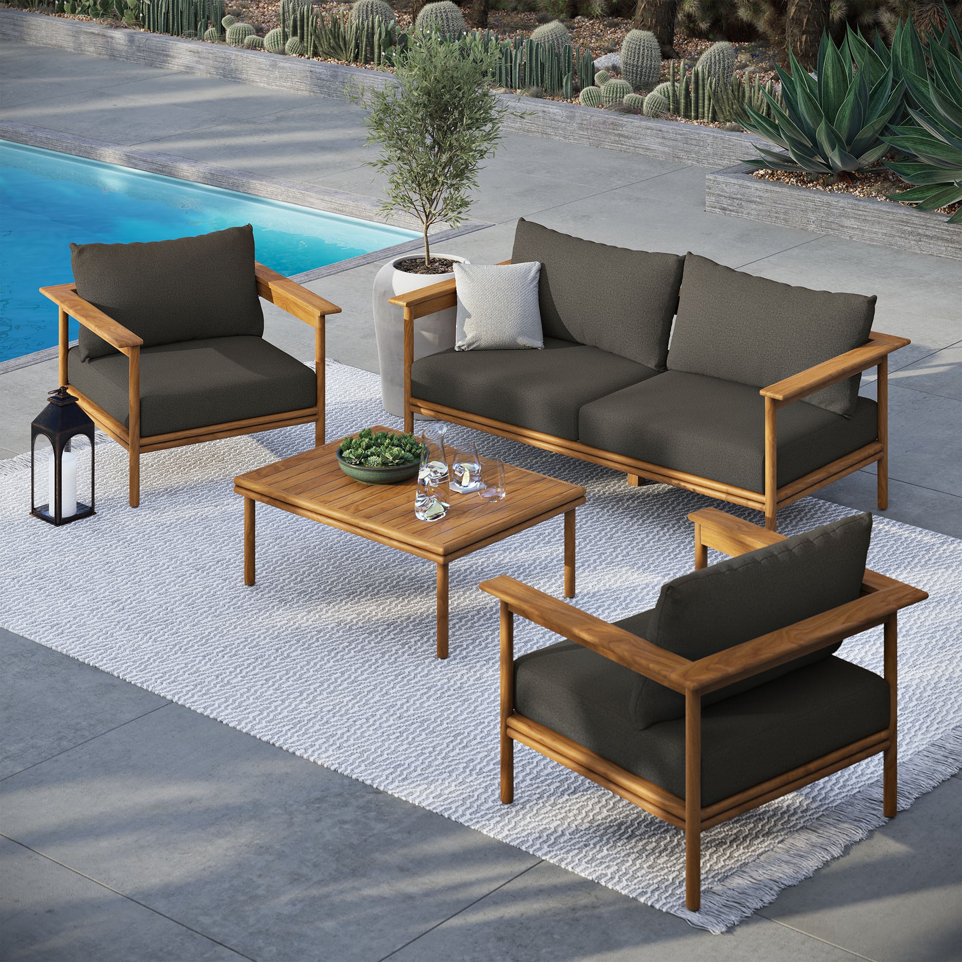 Wren 4-Piece Outdoor Patio Teak Wood Furniture Set by Modway | Outdoor Chairs | Modishstore - 5