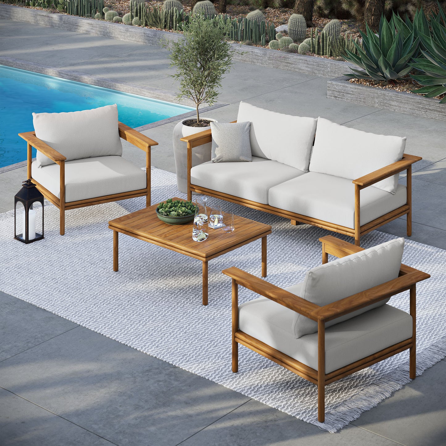 Wren 4-Piece Outdoor Patio Teak Wood Furniture Set by Modway | Outdoor Chairs | Modishstore - 8