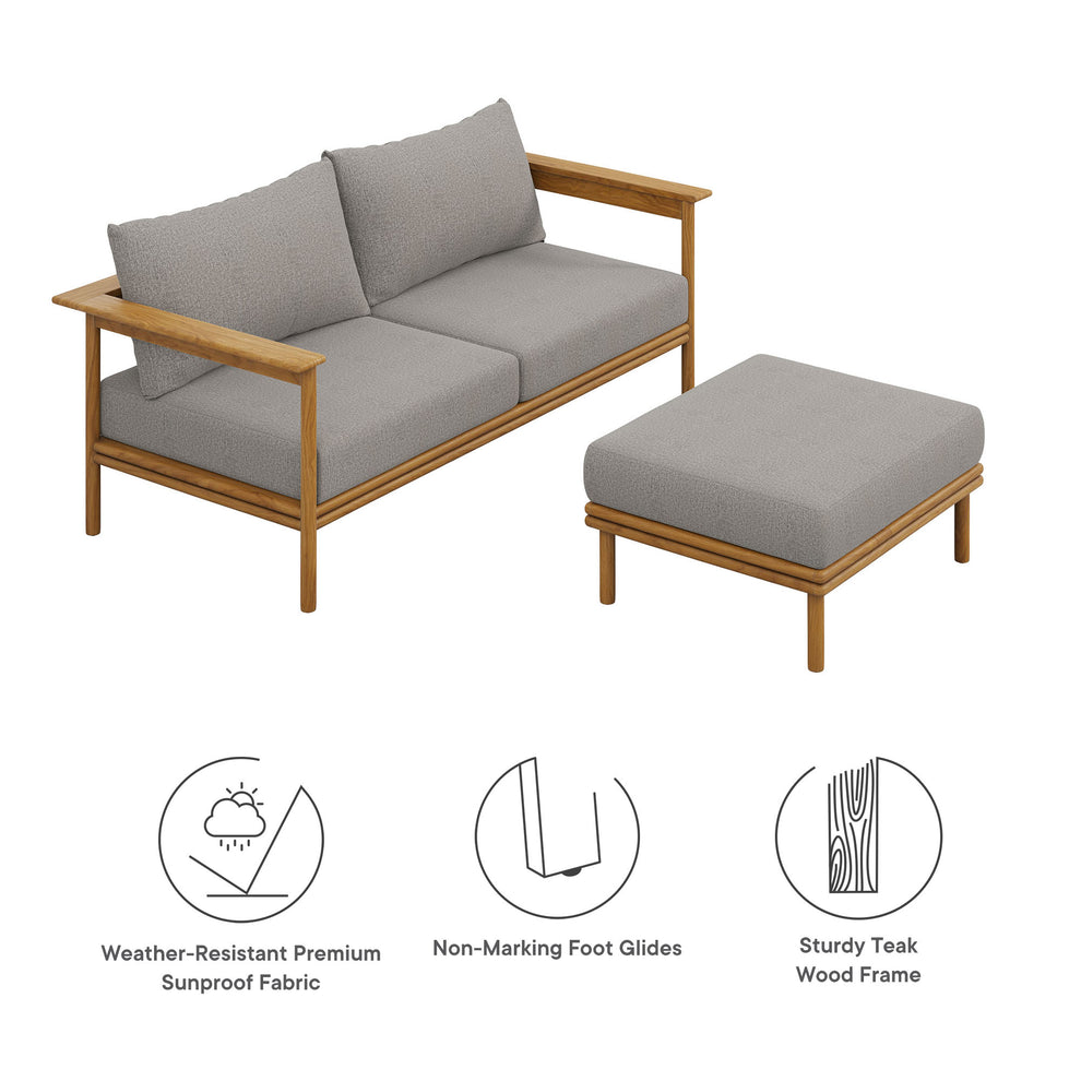 Wren 2-Piece Outdoor Patio Teak Wood Sofa and Ottoman Set by Modway | Outdoor Chairs | Modishstore - 3
