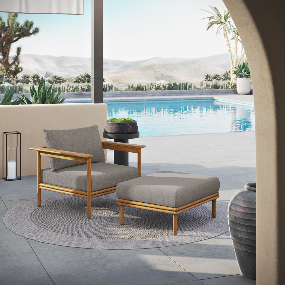 Wren Outdoor Patio Teak Wood Armchair and Ottoman Set by Modway | Outdoor Chairs | Modishstore - 1