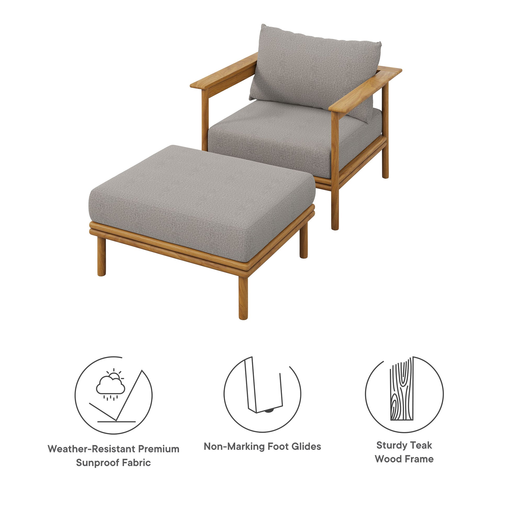 Wren Outdoor Patio Teak Wood Armchair and Ottoman Set by Modway | Outdoor Chairs | Modishstore - 3
