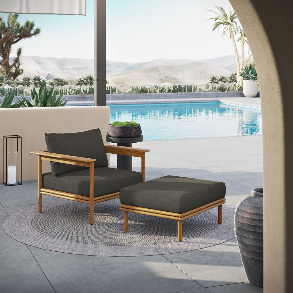 Wren Outdoor Patio Teak Wood Armchair and Ottoman Set by Modway | Outdoor Chairs | Modishstore - 5