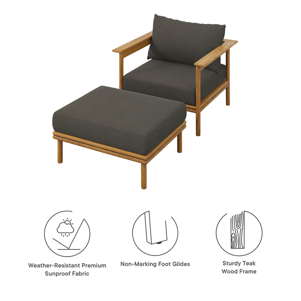 Wren Outdoor Patio Teak Wood Armchair and Ottoman Set by Modway | Outdoor Chairs | Modishstore - 6
