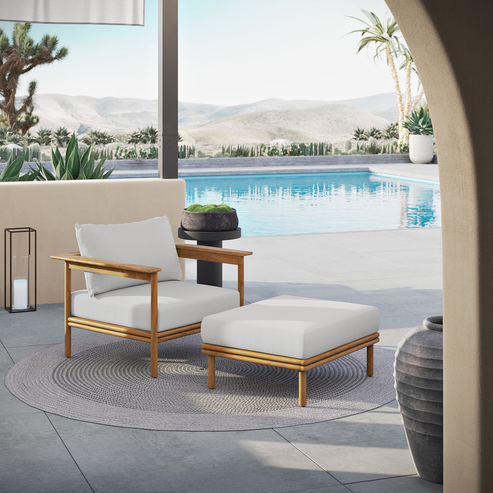 Wren Outdoor Patio Teak Wood Armchair and Ottoman Set by Modway | Outdoor Chairs | Modishstore - 8