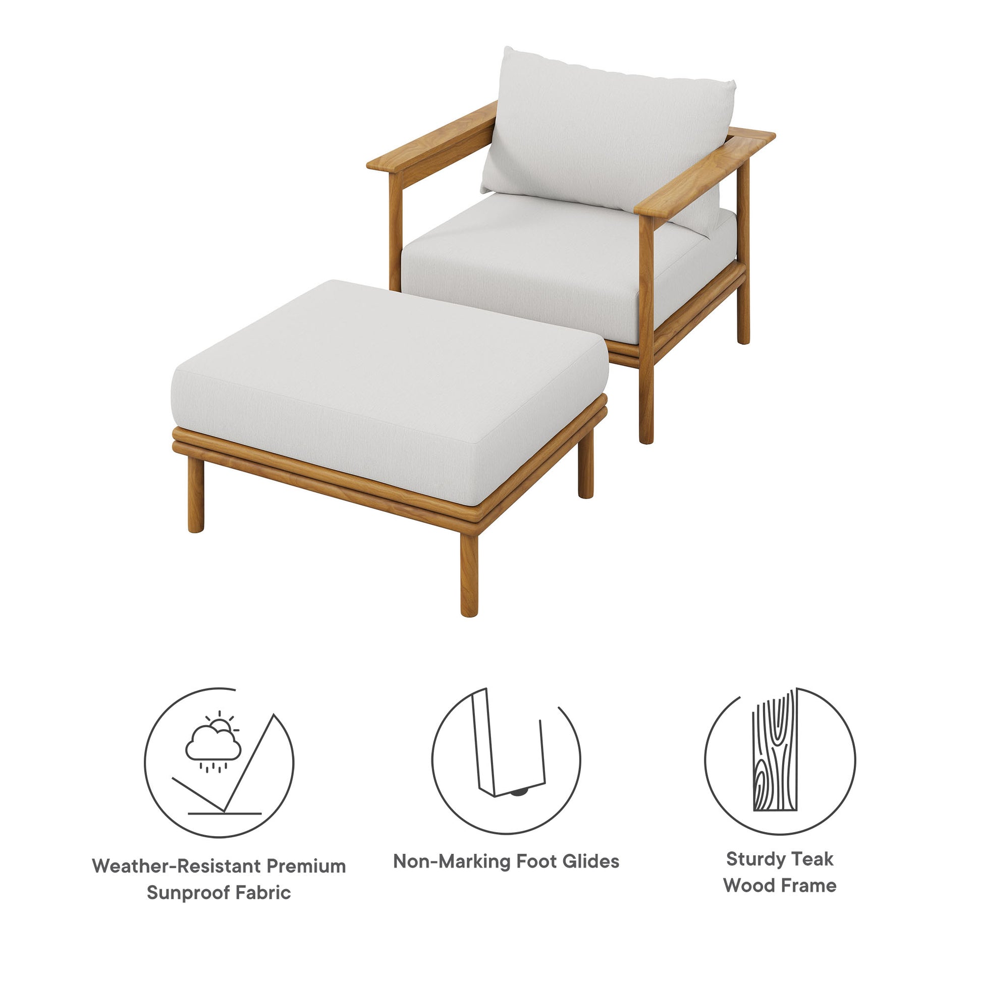 Wren Outdoor Patio Teak Wood Armchair and Ottoman Set by Modway | Outdoor Chairs | Modishstore - 9