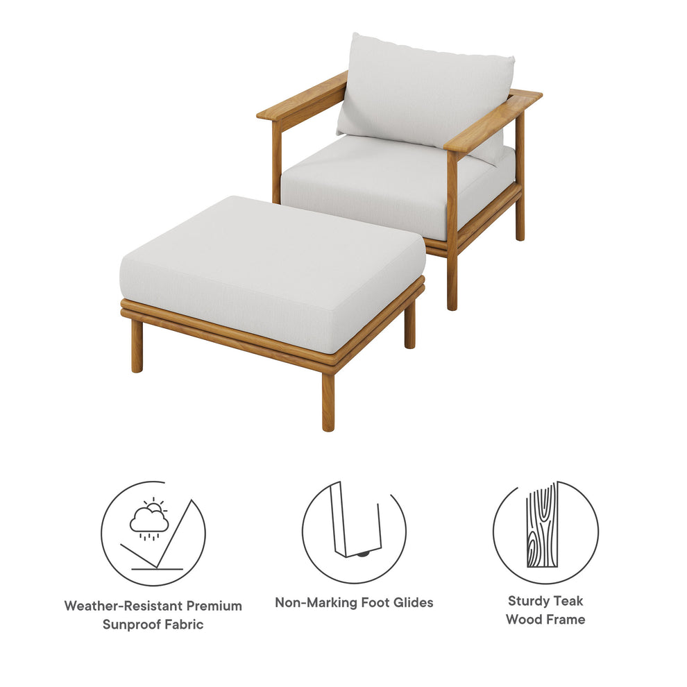 Wren Outdoor Patio Teak Wood Armchair and Ottoman Set by Modway | Outdoor Chairs | Modishstore - 9