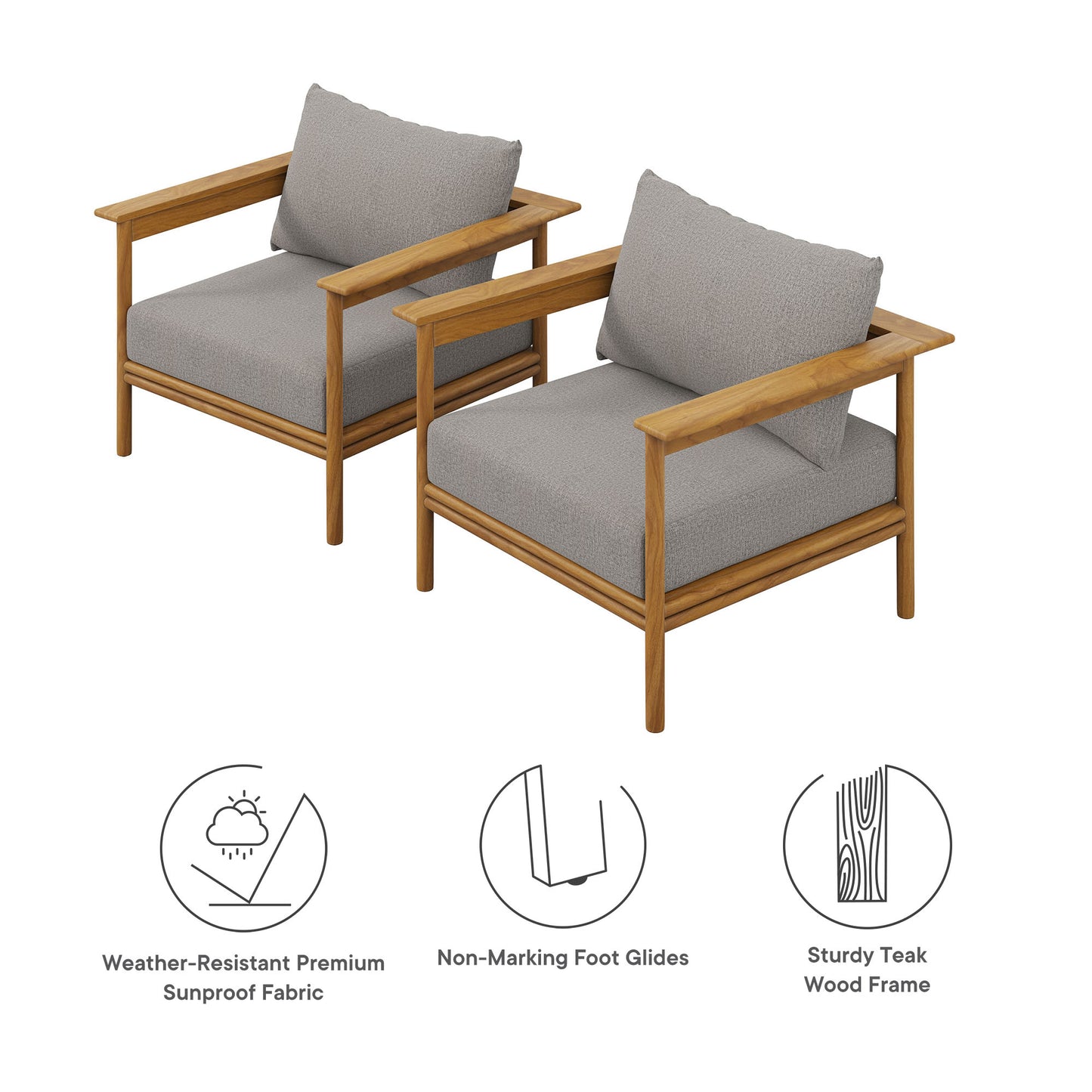 Wren Outdoor Patio Teak Wood Armchair Set of 2 by Modway | Outdoor Chairs | Modishstore - 3