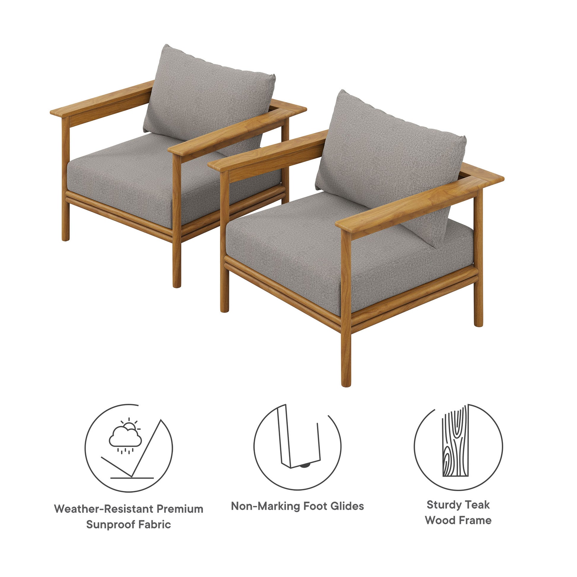 Wren Outdoor Patio Teak Wood Armchair Set of 2 by Modway | Outdoor Chairs | Modishstore - 3