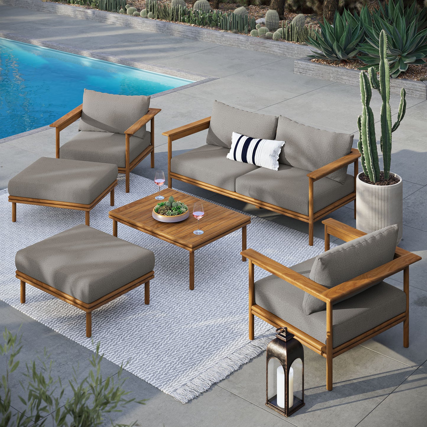 Wren 6-Piece Outdoor Patio Teak Wood Furniture Set by Modway | Outdoor Chairs | Modishstore - 1