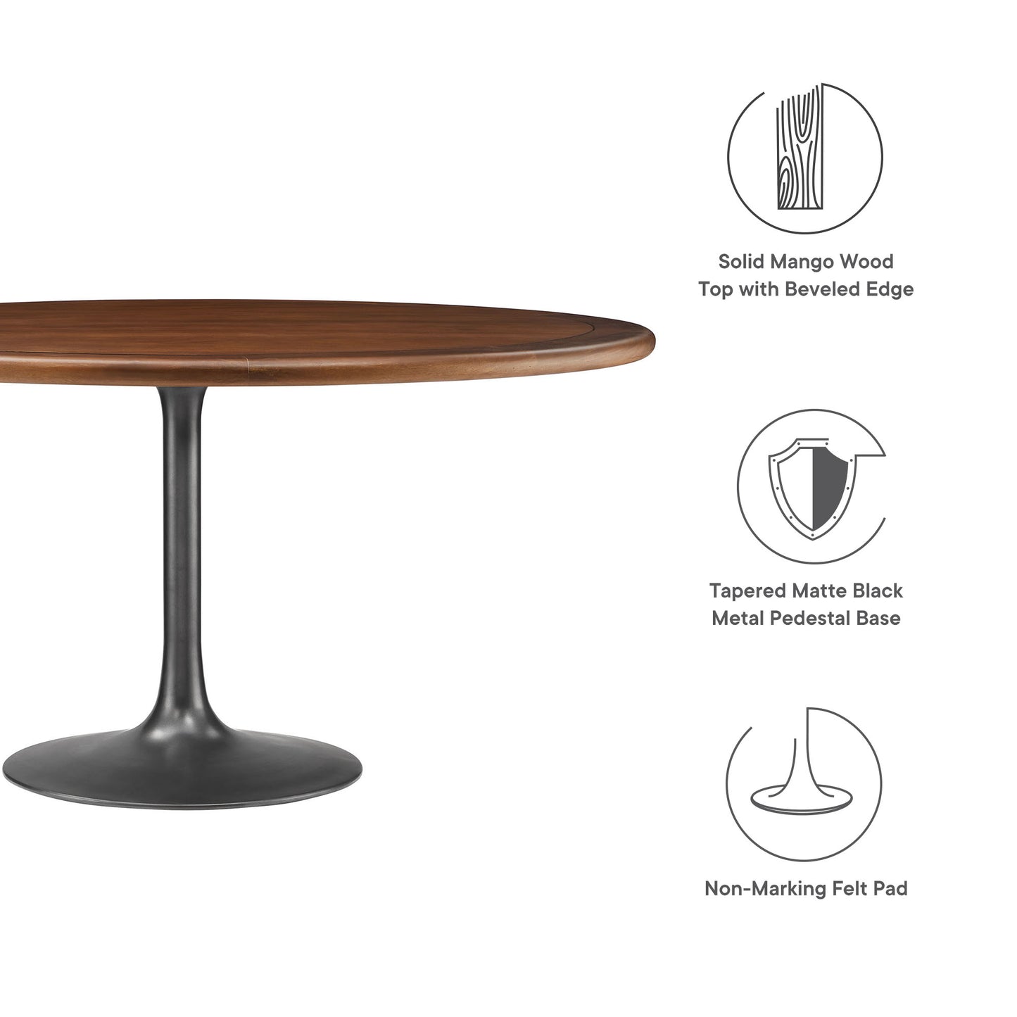 Lippa 60" Round Pedestal Solid Wood Dining Table by Modway | Dining Tables | Modishstore - 6