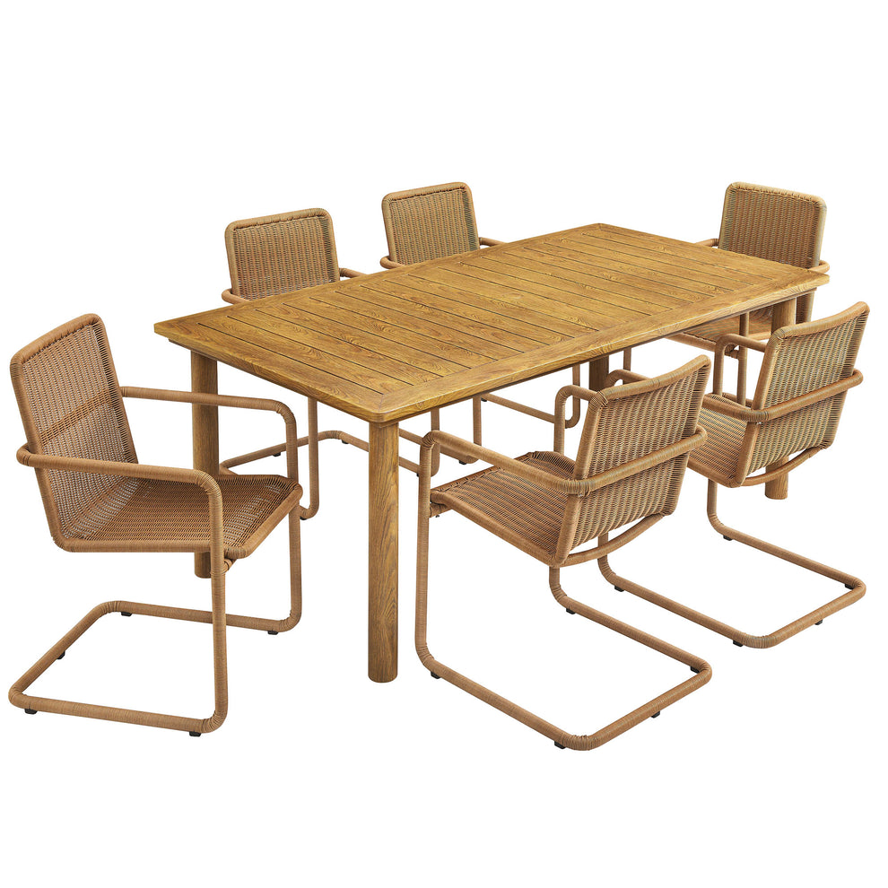 Abacus 7-Piece Rectangular Outdoor Patio Aluminum Dining Table Set with Rattan Armchairs by Modway | Armchairs | Modishstore - 2