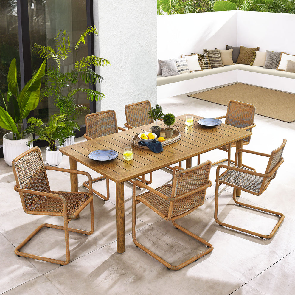 Abacus 7-Piece Rectangular Outdoor Patio Aluminum Dining Table Set with Rattan Armchairs by Modway | Armchairs | Modishstore - 1