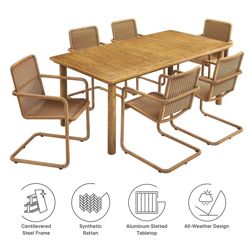 Abacus 7-Piece Rectangular Outdoor Patio Aluminum Dining Table Set with Rattan Armchairs by Modway | Armchairs | Modishstore - 4