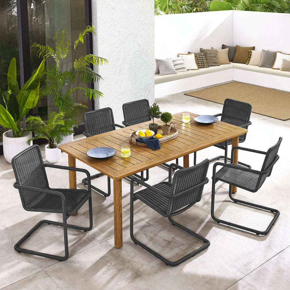 Abacus 7-Piece Rectangular Outdoor Patio Aluminum Dining Table Set with Rattan Armchairs by Modway | Armchairs | Modishstore - 7