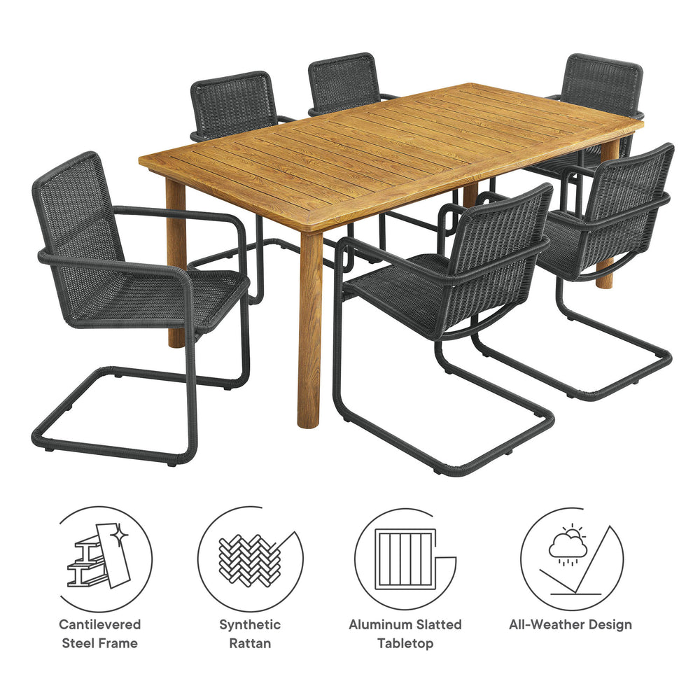 Abacus 7-Piece Rectangular Outdoor Patio Aluminum Dining Table Set with Rattan Armchairs by Modway | Armchairs | Modishstore - 8