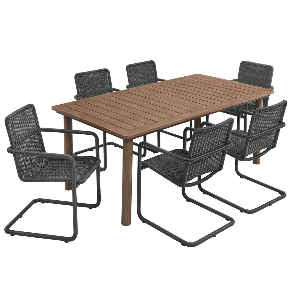 Abacus 7-Piece Rectangular Outdoor Patio Aluminum Dining Table Set with Rattan Armchairs by Modway | Armchairs | Modishstore - 9