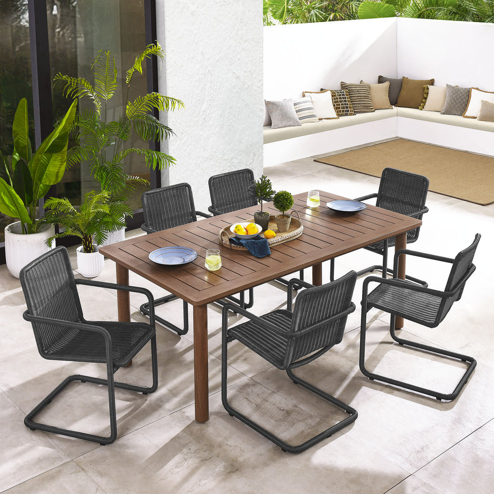 Abacus 7-Piece Rectangular Outdoor Patio Aluminum Dining Table Set with Rattan Armchairs by Modway | Armchairs | Modishstore - 11