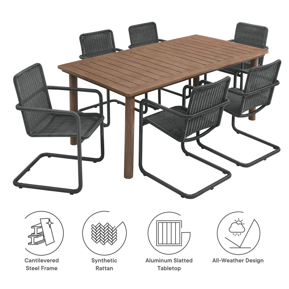 Abacus 7-Piece Rectangular Outdoor Patio Aluminum Dining Table Set with Rattan Armchairs by Modway | Armchairs | Modishstore - 12