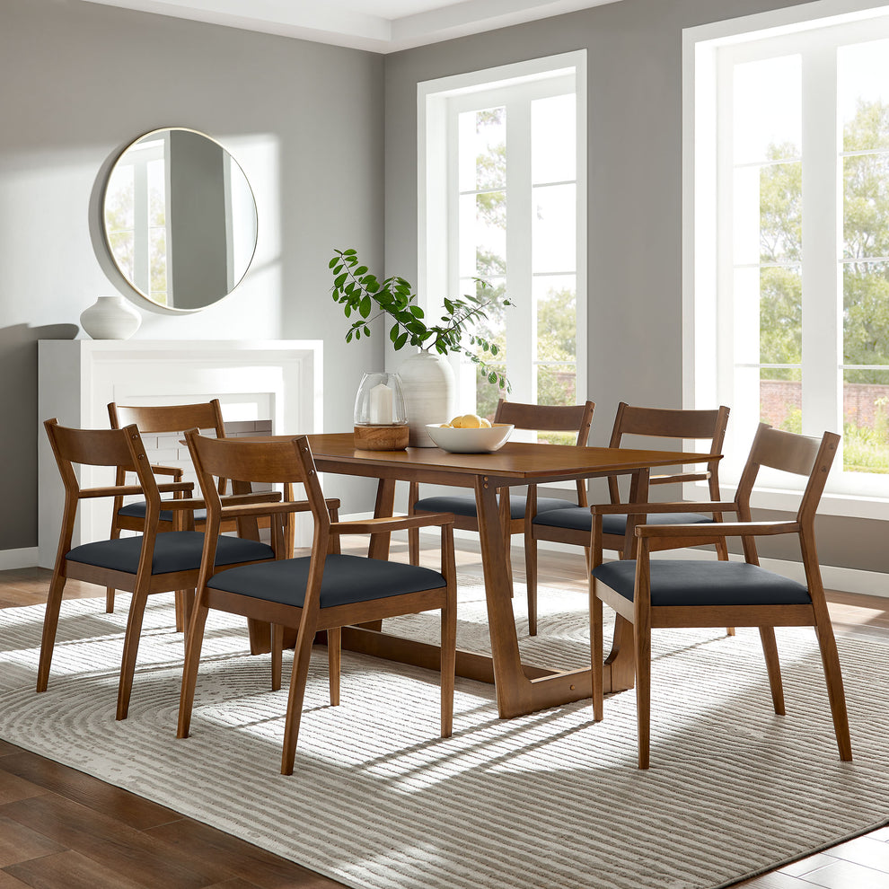 Solara 7-Piece Wood Dining Set with Vegan Leather Armchairs by Modway | Dining Sets | Modishstore - 3