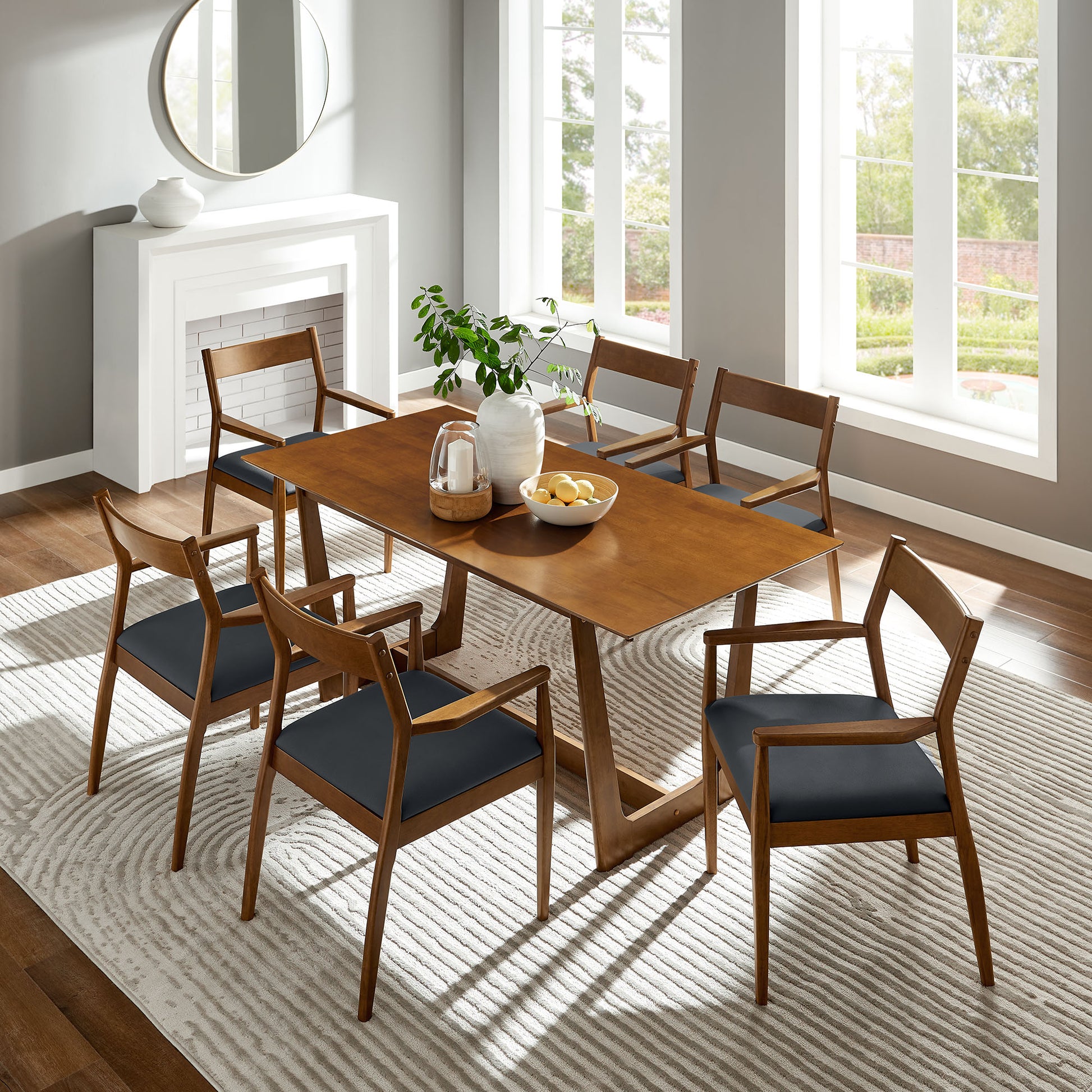 Solara 7-Piece Wood Dining Set with Vegan Leather Armchairs by Modway | Dining Sets | Modishstore - 1