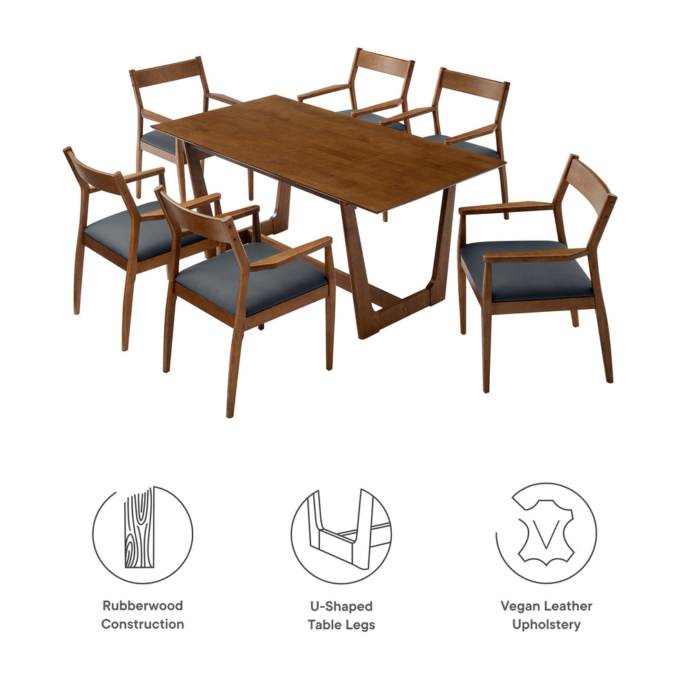 Solara 7-Piece Wood Dining Set with Vegan Leather Armchairs by Modway | Dining Sets | Modishstore - 4