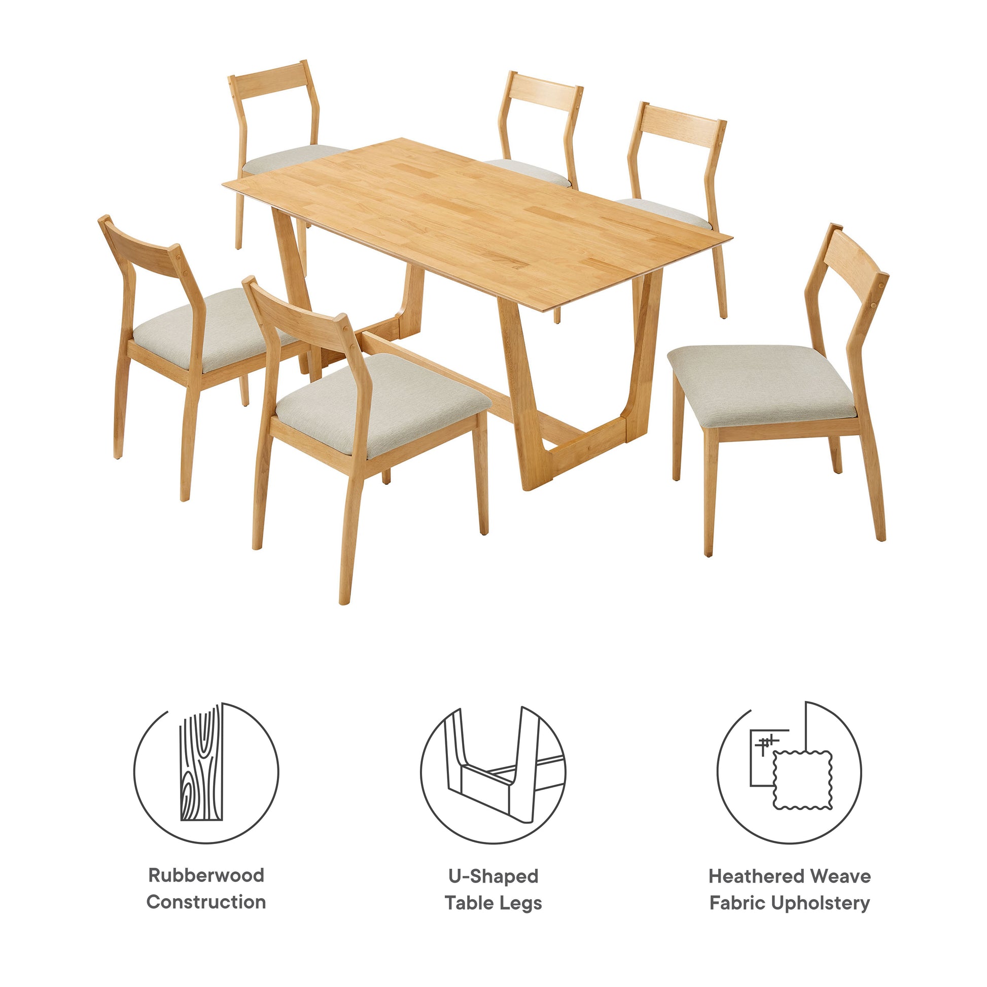 Solara 7-Piece Wood Dining Set with Fabric Upholstered Side Chairs by Modway | Dining Sets | Modishstore - 4