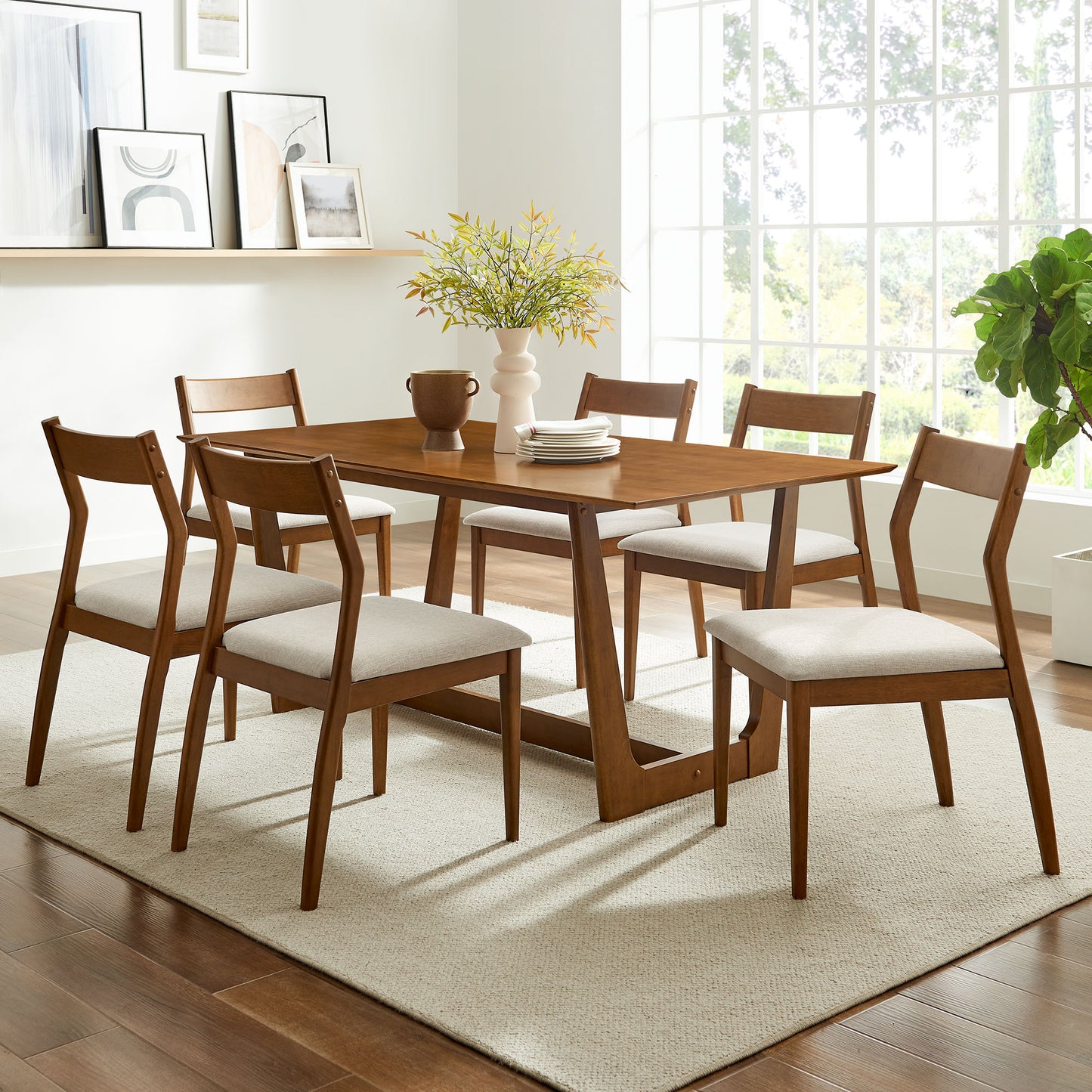 Solara 7-Piece Wood Dining Set with Fabric Upholstered Side Chairs by Modway | Dining Sets | Modishstore - 6