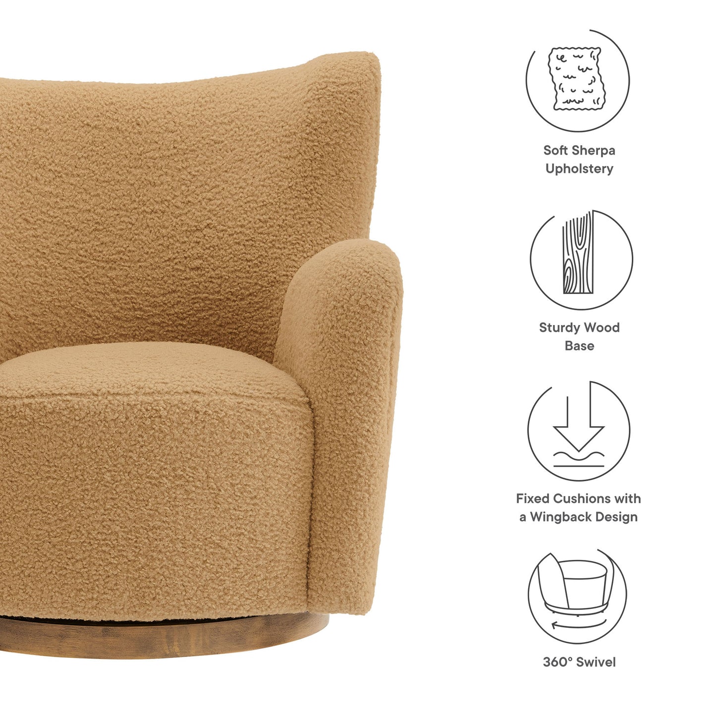 Montrose Wingback Sherpa Swivel Accent Chair by Modway | Accent Chairs | Modishstore - 9