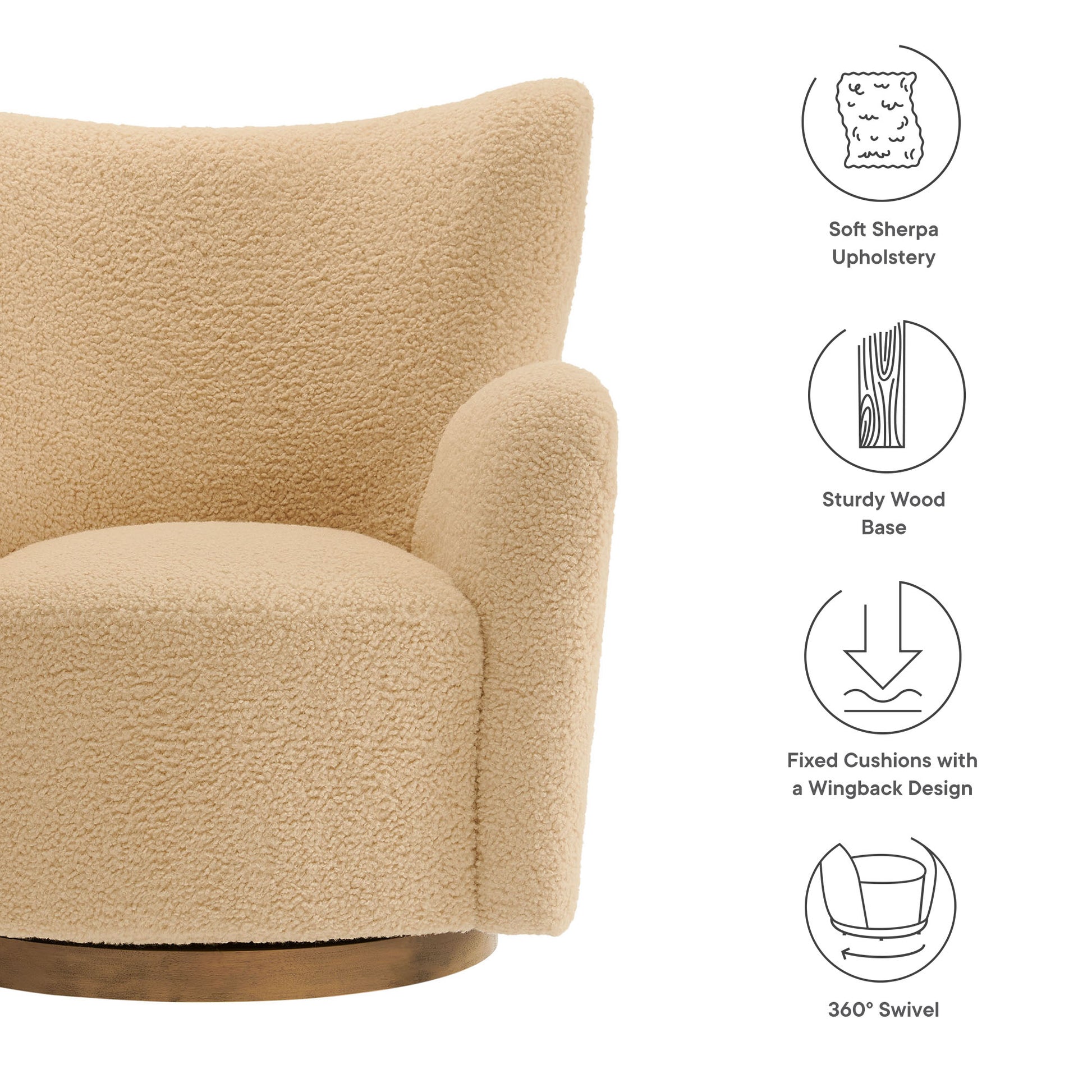 Montrose Wingback Sherpa Swivel Accent Chair by Modway | Accent Chairs | Modishstore - 29