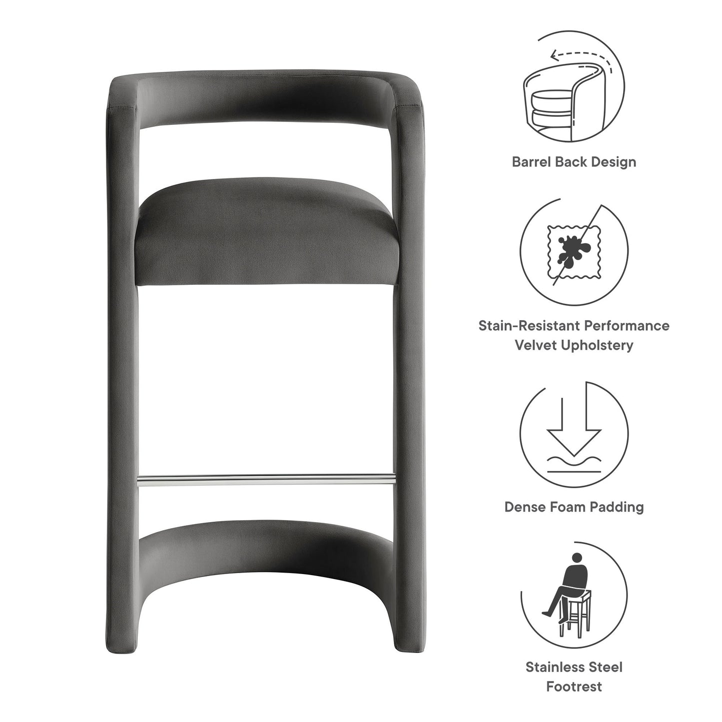 Winslow Performance Velvet Bar Stool by Modway | Bar Stools | Modishstore - 44