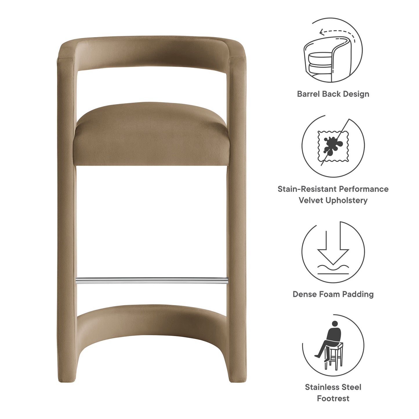 Winslow Performance Velvet Bar Stool by Modway | Bar Stools | Modishstore - 53