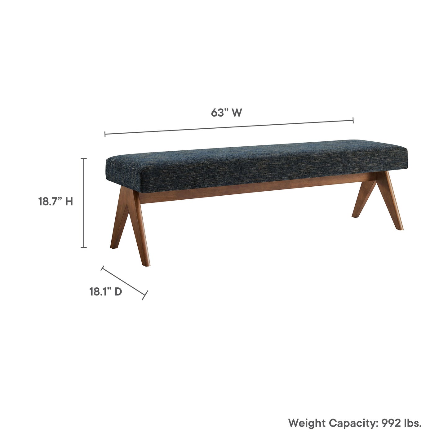 Lyra 63" Fabric Upholstered Bench by Modway | Benches | Modishstore - 18