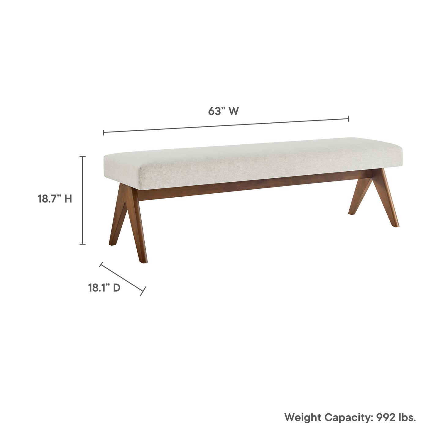 Lyra 63" Fabric Upholstered Bench by Modway | Benches | Modishstore - 27
