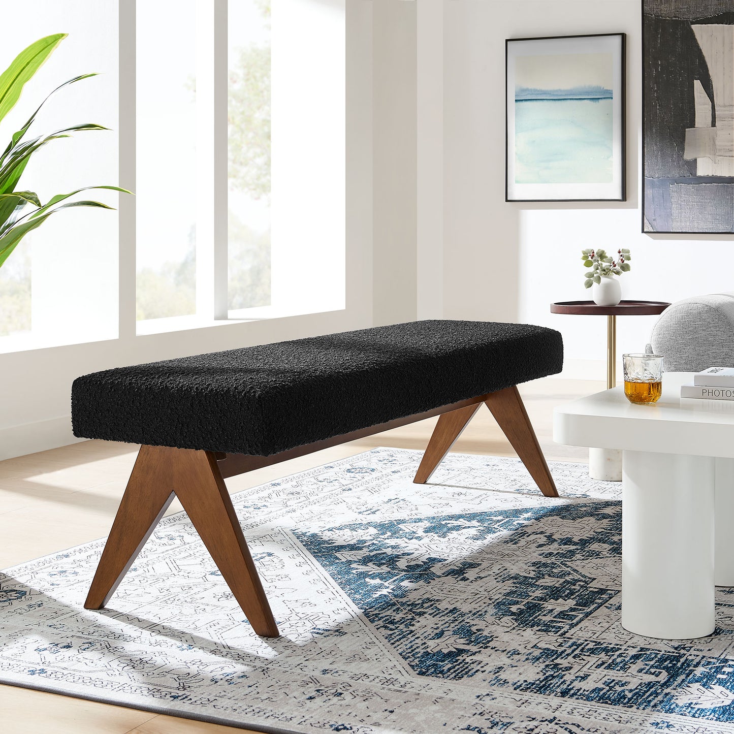 Lyra 63" Boucle Upholstered Bench by Modway | Benches | Modishstore - 1