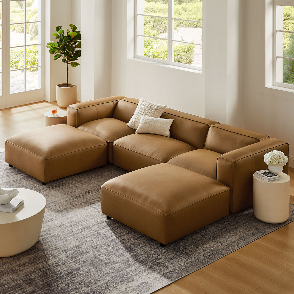 Auren 5-Piece Upholstered Vegan Leather Modular U-Shaped Sofa by Modway | Sofa Set | Modishstore - 1