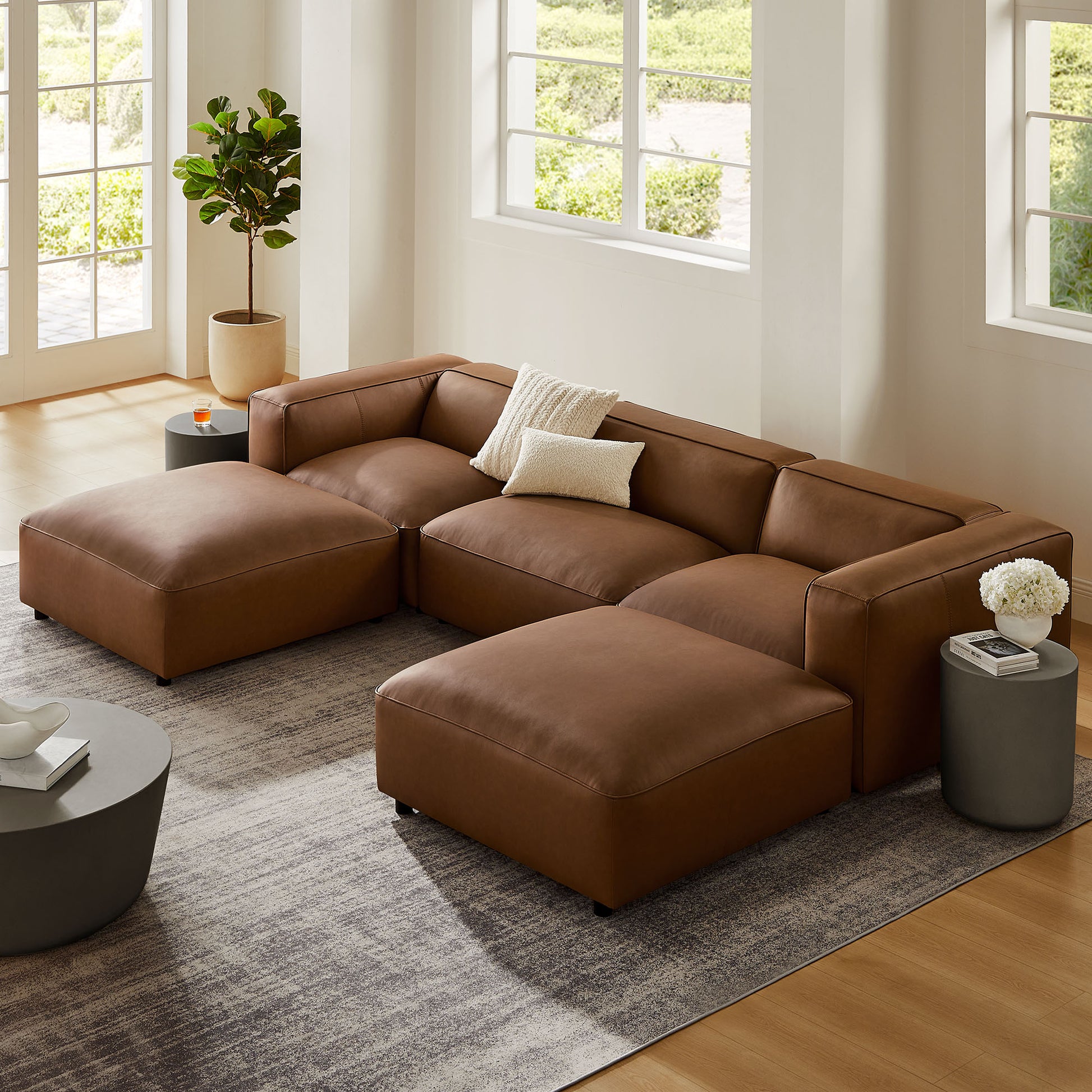 Auren 5-Piece Upholstered Vegan Leather Modular U-Shaped Sofa by Modway | Sofa Set | Modishstore - 13