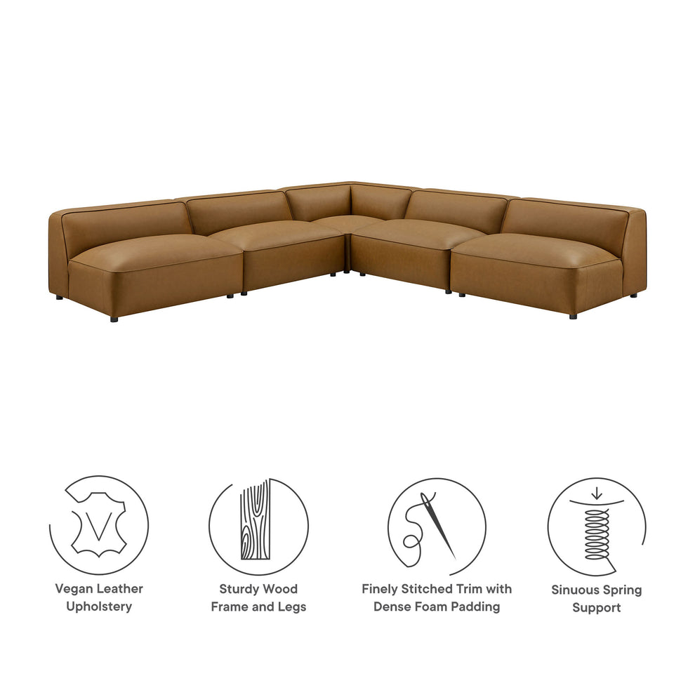 Auren 5-Piece Upholstered Armless L-Shaped Vegan Leather Modular Sofa by Modway | Sofa Set | Modishstore - 5