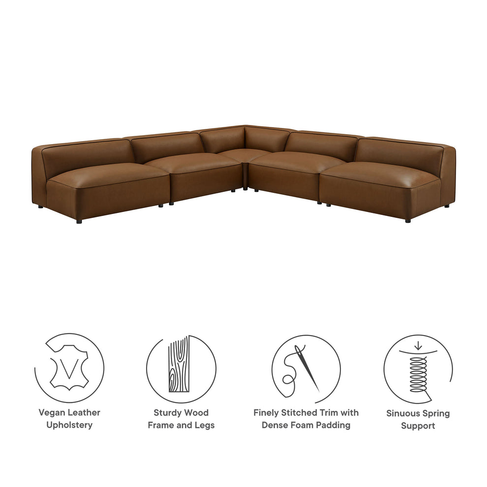 Auren 5-Piece Upholstered Armless L-Shaped Vegan Leather Modular Sofa by Modway | Sofa Set | Modishstore - 12