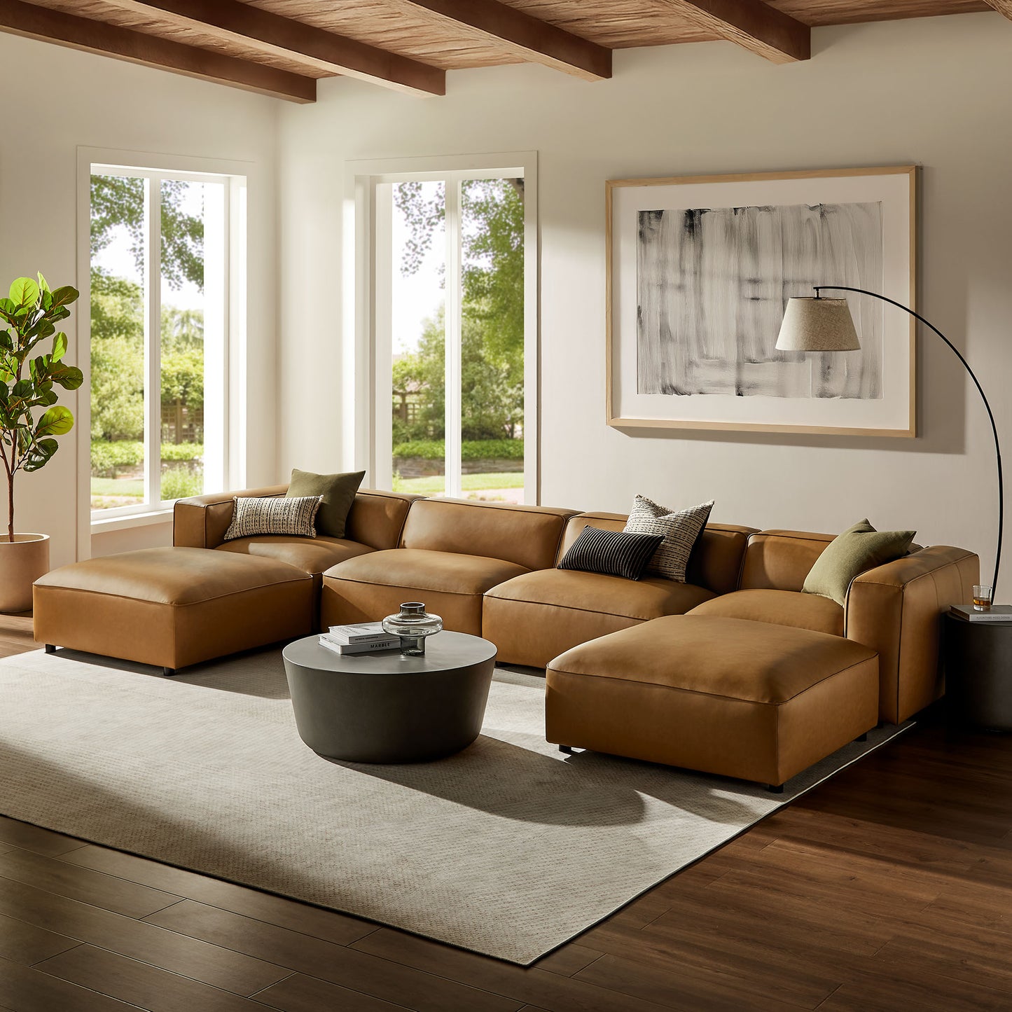 Auren 6-Piece Upholstered Vegan Leather Modular Sofa by Modway | Sofa Set | Modishstore - 1