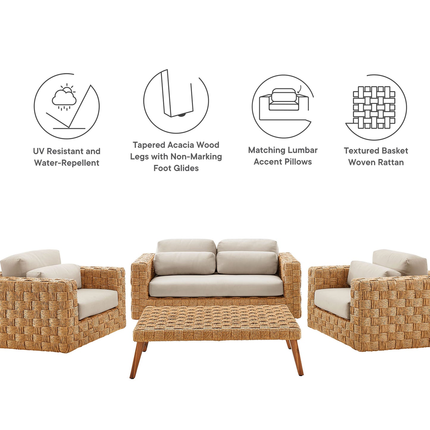 Thames 4-Piece Outdoor Patio Wicker Outdoor Patio Rattan Furniture Set by Modway | Sofa Set | Modishstore - 4