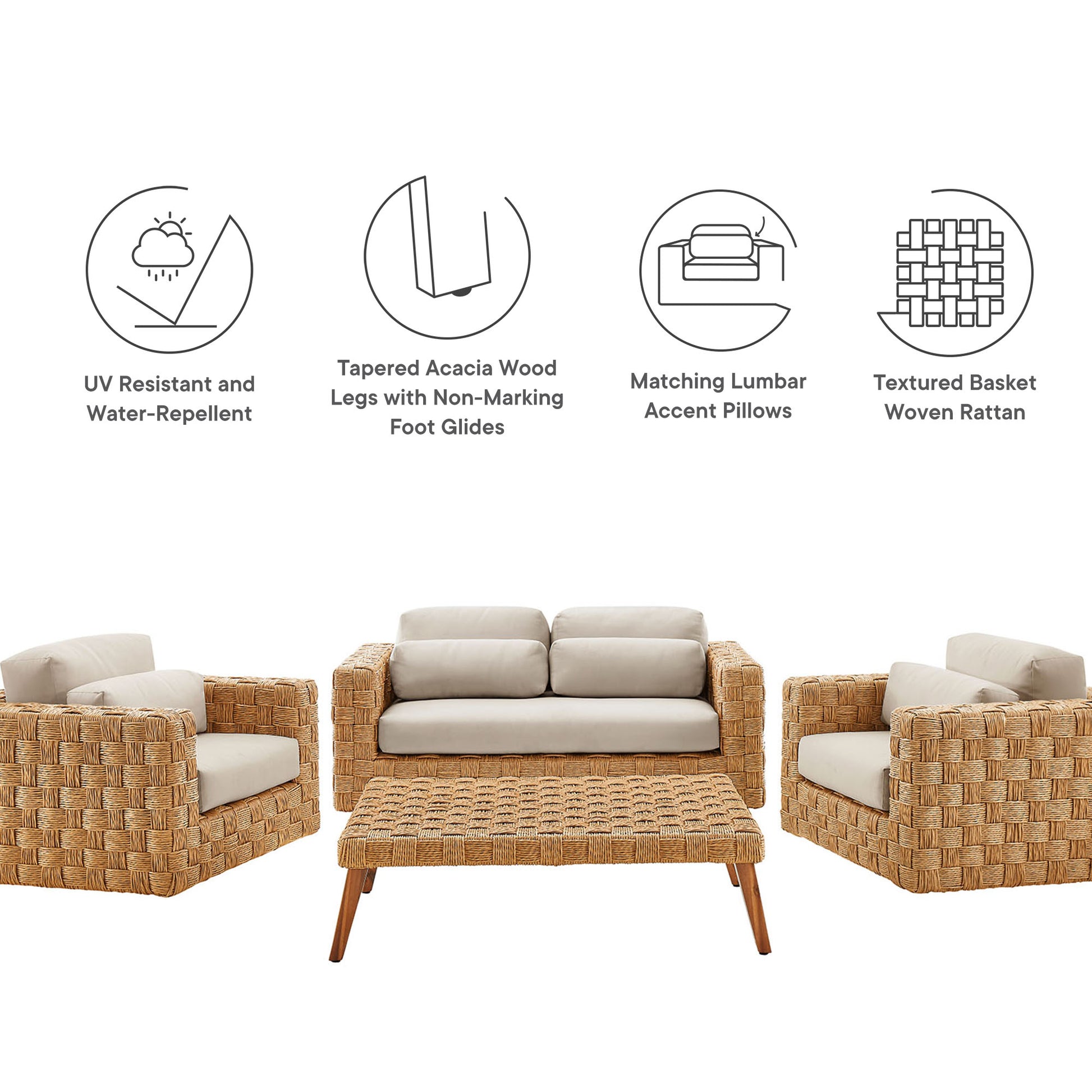 Thames 4-Piece Outdoor Patio Wicker Outdoor Patio Rattan Furniture Set by Modway | Sofa Set | Modishstore - 4